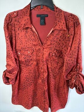 Calvin Klein Jeans Rust Red Animal Print Button-Up